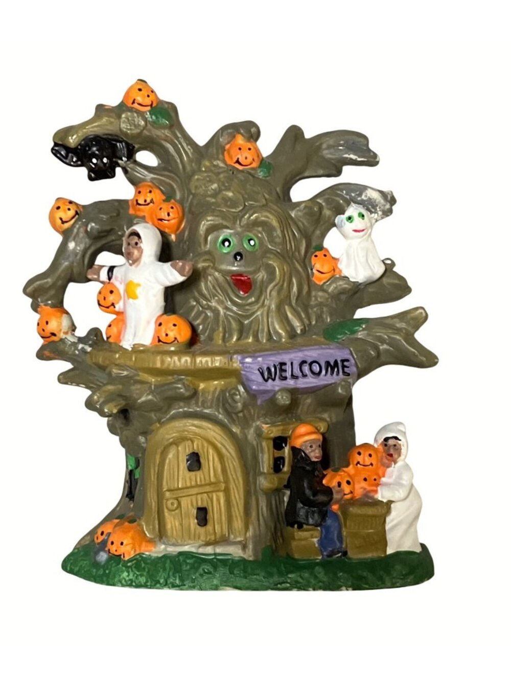 Halloween Tree Figurine With Pumpkins and Ghosts Welcome Sign - Picture 13 of 16
